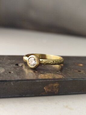 14K Yellow Gold Diamond Engagement Ring - Handmade Raw band - 0.25ct'